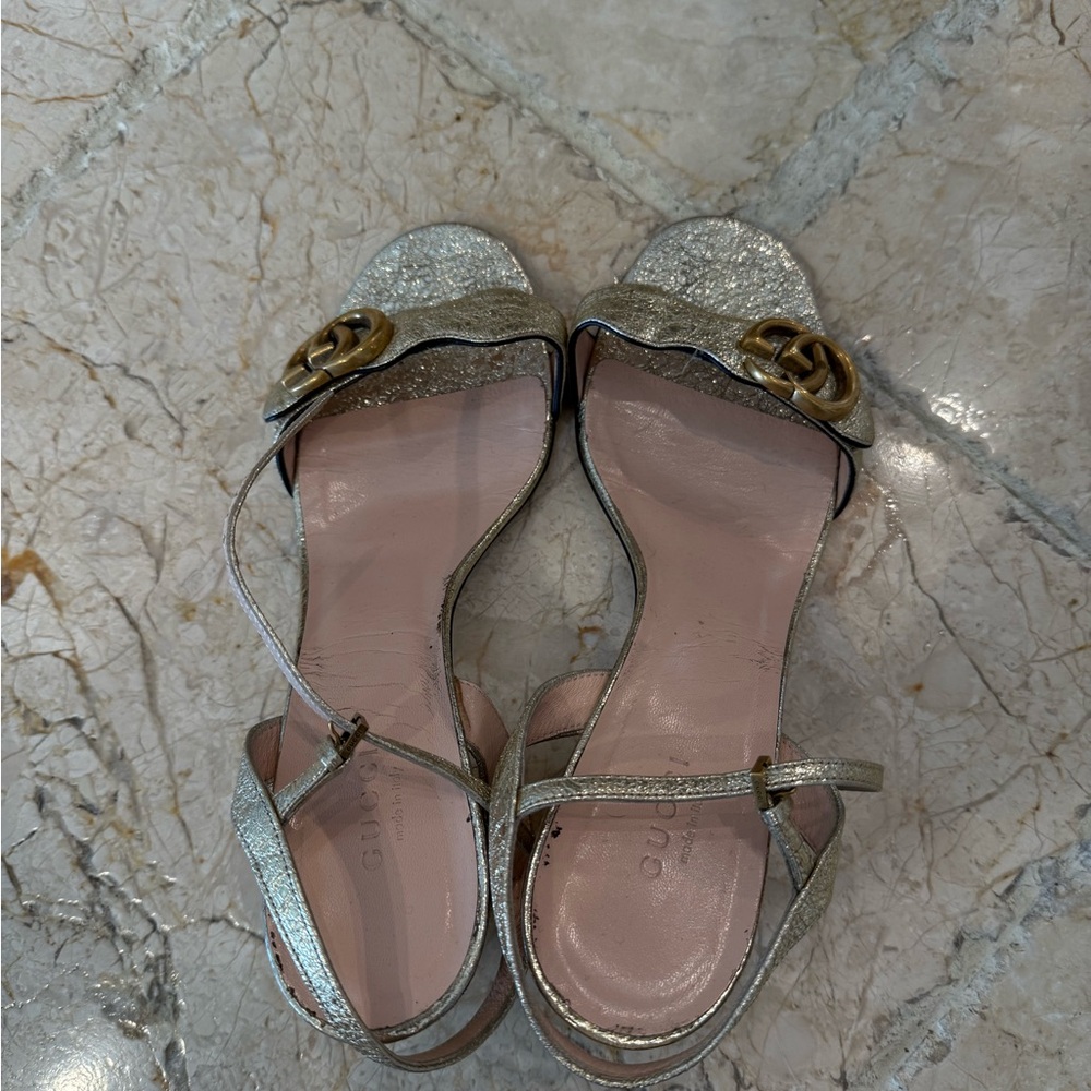 Gucci Gold Leather Block Heels - Picture 2 of 4